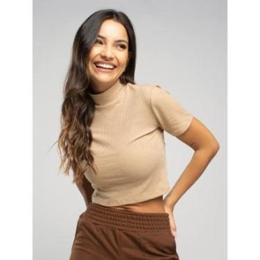 Imagem de Cropped Canelado Gola Alta Manga Curta Blusinha Básica Feminina-Feminino