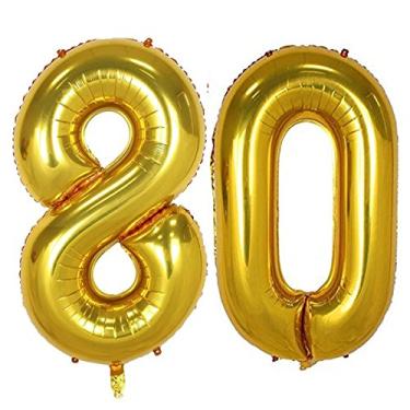 Imagem de Balões de 101,6 cm com número digital jumbo de hélio 80, decoração de aniversário de 80 anos para meninas ou meninos, 80 artigos de festa de aniversário