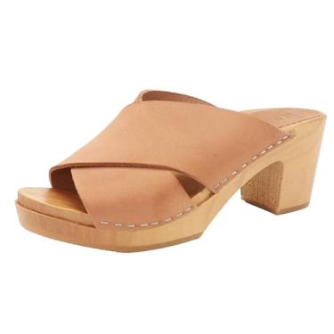 Imagem de Bjork Sandália feminina de couro de madeira de salto médio, Rikke - conhaque nobuck, 35