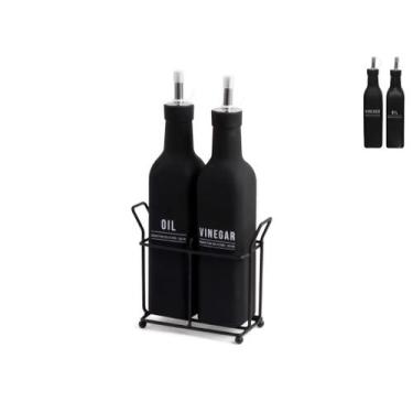 Imagem de Kit 2 Galheteiros Porta Temperos Azeite Vinagre Garrafas Vidro Com Sup