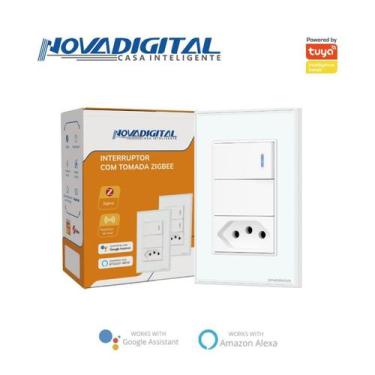 Imagem de Interruptor com 1 Tecla Física + Tomada Zigbee Branca - Novadigital