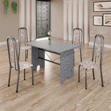 Imagem de Conjunto de Mesa Tubular 4 Cadeiras 120x75cm Mart Prata com Tampo em Granito Ocre Letícia 070 - Tudo de Móveis