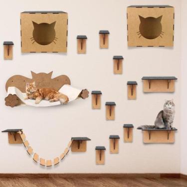 Imagem de Circuito Para Gatos De Parede Kit Play 16 Peças Rede Nicho Mdf - Mondo