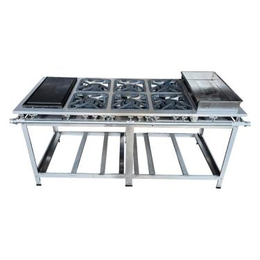 Imagem de Fogão Industrial 6 Bocas Duplas Cefaz Linha Gold Inox 304 Baixa Pressão com Chapa e Banho Maria I304-CFZG-134-C-B