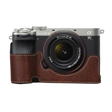 Imagem de Capa para câmera Sony A7C Mark II meia capa para câmera Grip BEADY couro PU α7C II/ILCE-7CM2 A7C2 A7C II / A7CM2 / a7CII / A7CMark 2 / α7C ii a7c2 capa protetora marrom