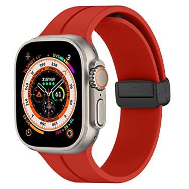 Imagem de Pulseira magnética de silicone para Apple Watch de 49 mm, 45 mm, 44 mm, 42 mm, feminina, masculina, pulseira esportiva para Apple Watch Ultra Band Series 8 7 Series SE2 SE 6 5 4 3 2 1, vermelha