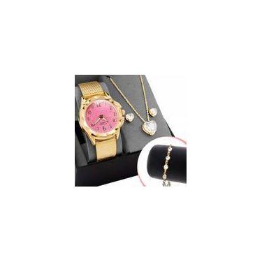 Imagem de Relógio Feminino Quartz Original Prova Dágua Kit Banhado Ouro 18k Dour