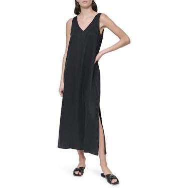 Imagem de DKNY Vestido longo feminino de linho leve, Preto, M