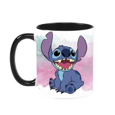 Imagem de Caneca Porcelana Alça Colorida Stitch Feliz 325ml Resistente - Impacta