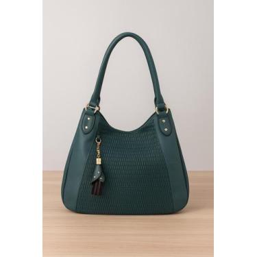 Imagem de Bolsa Feminina Grande Preta Alça Longa Ombro e Mão Textura Chique Luxo