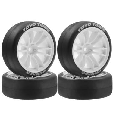 Imagem de Chanjorlin 1/10 RC Drift Racing Tires and Wheels 12mm Hex OD 2.56'' Rally Tyres for 1:10 Scale Touring Street On Road Car Tamiya TT01 TT02 XV01 TA06 A959 PTG2 HPI KYOSHO HSP PTG2 Traxxas 4PCS (White)