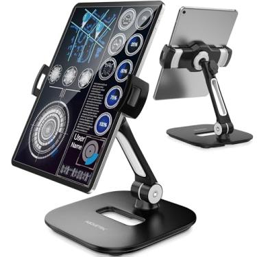 Imagem de AboveTEK Suporte de tablet, elegante suporte de alumínio para iPad, suporte dobrável giratório de 360° para tablets/smartphones de 4 a 11 polegadas para cozinha, cabeceira, escritório, sala de