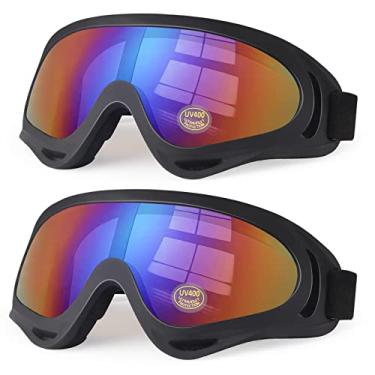 Imagem de Óculos de motocicleta para crianças, 2 unidades de óculos de esqui para motocross, motocross, para crianças, antiUV, poeira e airsoft para homens, mulheres, jovens adultos (armação preta + lente colorida)