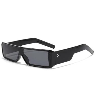 Imagem de JRLLFD Óculos de sol retrô de uma peça, armações pequenas, masculino e feminino, retangular, vintage, steampunk (tamanho único/preto e cinza)