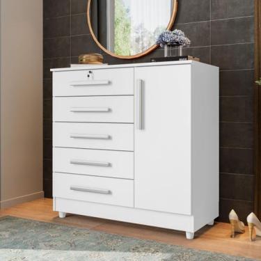 Imagem de Cômoda 1 Porta e 5 Gavetas com Chave Vitoria Branco Rud Rack