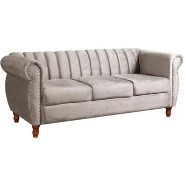 Imagem de Sofá Chesterfield 3 Lugares Realeza Vintage Retrô Suede Bege Claro