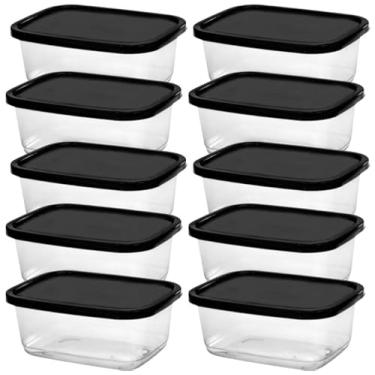 Imagem de Conjunto de 10 Potes Herméticos, 500ml, Plástico Transparente com Tampa Preta, para Alimentos, Microondas e Freezer