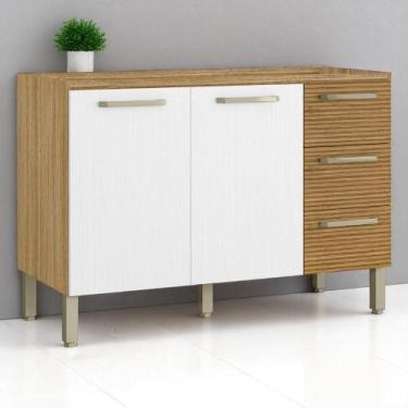 Imagem de Balcão 2 portas 3 gaveteiros 1,20 Ametista Freijó Gris Ripado - Kits P