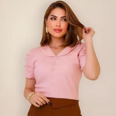 Imagem de Blusa Social Feminina Evangélica com Botões Nas Mangas - G-Store, Rosa