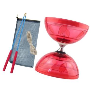 Imagem de JunZheHub Conjunto Diabolo com 2 Bastões - Kit de Malabarismo Divertido para Todas As Idades, Vermelho