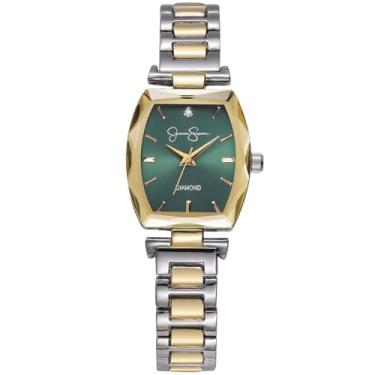 Imagem de Jessica Simpson Relógio feminino Diamond Collection, quartzo clássico, pulseira de metal, mostrador de cristal facetado, elegante relógio feminino