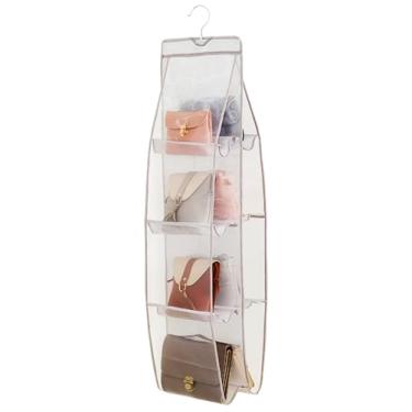 Imagem de AARAINBOW Organizador de bolsa de mão para pendurar, organizador de bolsa de mão de fibra de poliéster respirável + PVC, 8 bolsos de fácil acesso, sistema organizador de guarda-roupa, lavável, 117 cm