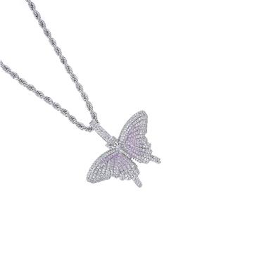 Imagem de WIC Colar de zircônia de liga de cobre colorido borboleta masculino e feminino pingente de presente rosa - MINI