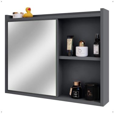 Imagem de Espelheira Luxo Armarinho Banheiro Pequeno Espelho Porta Escova de Dente Prateleira Organizadora