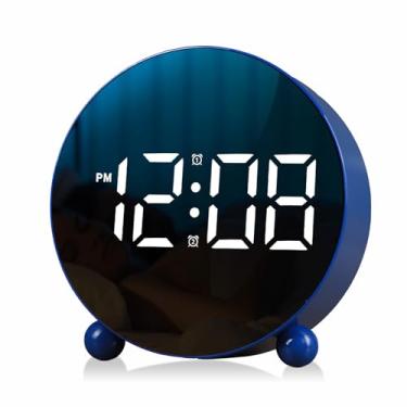 Imagem de Despertador digital, despertador redondo com visor de LED, pequeno relógio digital com campainha dupla, 3 níveis de brilho ajustáveis, relógio de mesa silencioso, despertador de cabeceira com sino