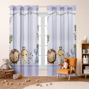 Imagem de Cortina Infantil Estampada, 300x220 cm, 2 Folhas, Poliéster, Decorativa, para Quarto de Menino/Menina (SAFARI KIDS LILAS)