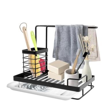 Imagem de Organizador de pia de cozinha, suporte de esponja de aço inoxidável para pia de cozinha com suporte de escova, bandeja de armazenamento de dispensador de sabão à prova de ferrugem para acessórios de