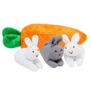 Imagem de Unzip Rabbit Doll Toy 3 coelhos em saco de cenoura Saco de cenoura Con