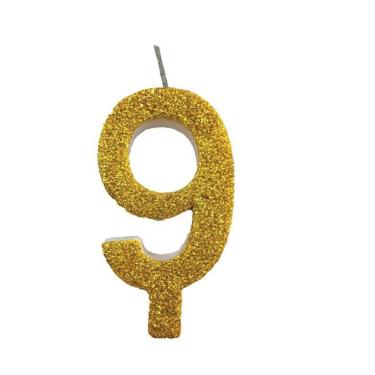 Imagem de Vela De Aniversário 9 Dourada Glitter