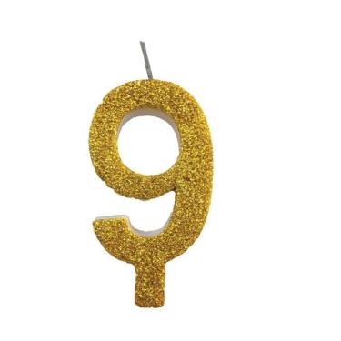 Imagem de Vela De Aniversário 9 Dourada Glitter