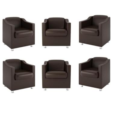 Imagem de Kit 6 Poltronas Decorativas Para Consultorio Recepção Tilla Cor:courino Marrom