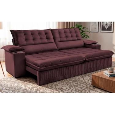 Imagem de Sofá Retrátil e Reclinável 2,40m Molas Ensacadas Dream Velusoft Vinho Cama Inbox