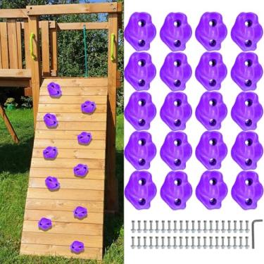 Imagem de KKYOYRE 20 Rock Wall Climbing Holds Extra Large for Kids or Adult,DIY Rock Climbing Grips with Mini Wrench for Indoor Outdoor Playground Play Set(Dark Purple)