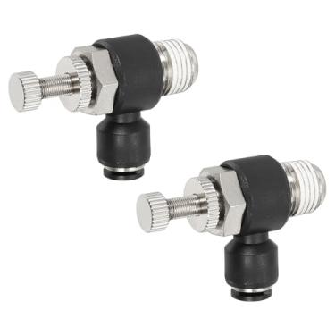 Imagem de PATIKIL Válvula de controle de fluxo de ar pneumática, tubo de 5/32 polegada OD x rosca NPT macho de 1/4 polegada, 2 peças, adaptador de válvula de interruptor de cotovelo de 90 graus, encaixe de