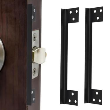Imagem de 4 peças de placa de proteção de trinco de porta, protetor de segurança de porta de balanço de 18 cm, placas de reforço em forma de L para bloquear o acesso à fechadura de portas