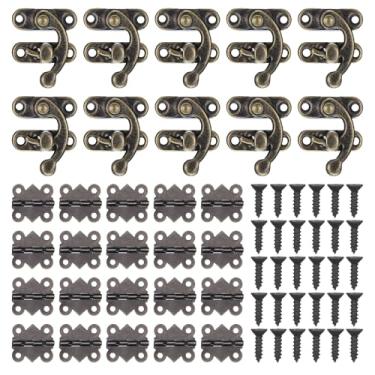 Imagem de 30 conjuntos de dobradiças de caixa de joias retrô, travas e ganchos – Ferragens de caixa de joias, dobradiça estilo retrô vintage com parafusos para artesanato de armário caixas de joias de madeira