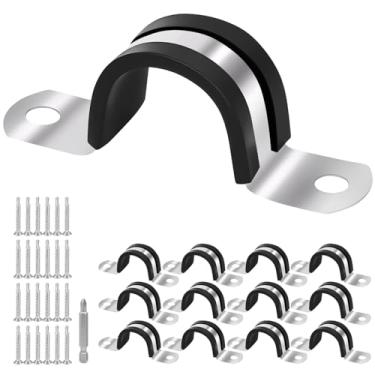 Imagem de Braçadeiras de tubo de 2,5 cm, braçadeira de fixação de tubos, braçadeira de aço inoxidável 304 e revestimento de borracha (12 peças de 25 mm)