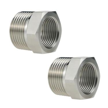 Imagem de Angry Pony Bucha sextavada redutora forjada de aço inoxidável 304, NPT 1 macho para adaptador NPT 3/4 fêmea, 300 PSI (pacote com 2)