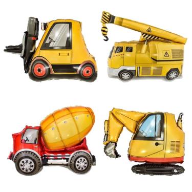 Imagem de Conjunto de balões para veículos de construção, 4 peças | Empilhadeira, guindaste