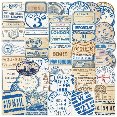 Imagem de Pacote de adesivos Vintage Travel, 50 unidades, bilhete retrô Postma