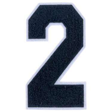 Imagem de 1 peça de adesivos de número de chenille preto de 12,7 cm com borda branca, aplique de ferro para roupas, jaquetas, mochilas, adesivos de número grande estilo universitário par com patch de letras