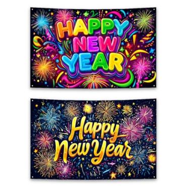 Imagem de Vctitil Pacote com 2 faixas coloridas para decoração de festa de feliz ano novo para celebrar a véspera de ano novo de 2026, (comprimento e largura, 180 x 110 cm)