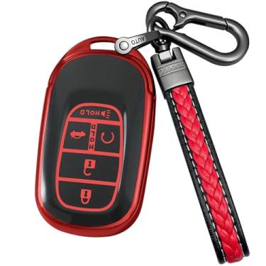 Imagem de Yonmcfn Capa para chaveiro Honda compatível com Accord Civic CR-V SE LX HR-V Pilot ect Remote Smart Key, capa protetora TPU (5 botões vermelhos)