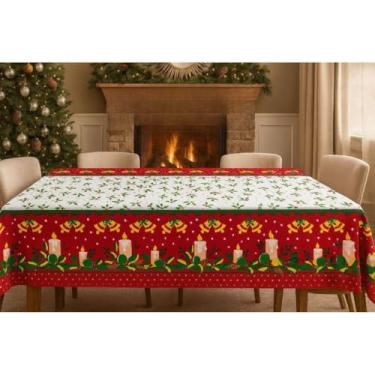 Imagem de Toalha de Mesa Natalina Estampada Decorativa Mesa Posta Festa Natal Reforçada (Vela,3,20x1,40)