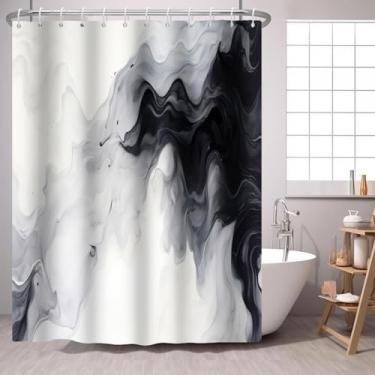 Imagem de PEDBANRO Cortina de chuveiro preta branca abstrata textura de tinta ombré chique, mármore moderno neutro acessórios de banheiro 182 x 182 centímetros