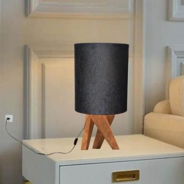 Imagem de Abajur de Mesa Vênus Preto Cúpula em Tecido Premium e Tripé de Madeira Maciça